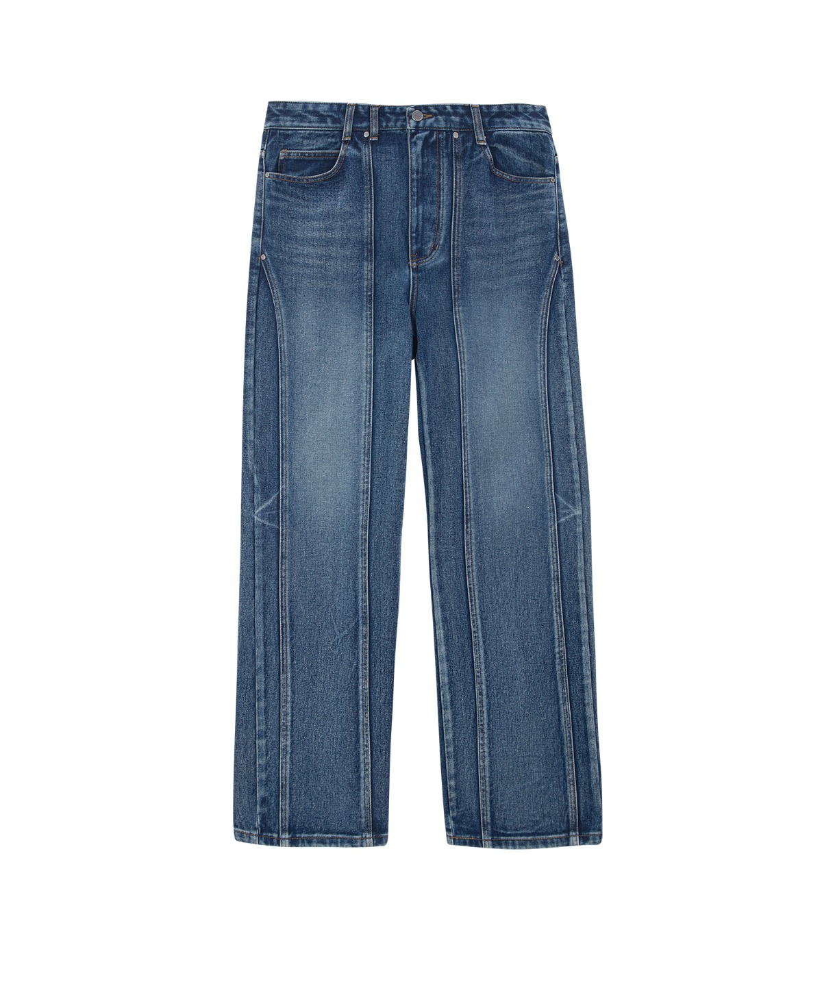 Pocket Cutting Wide Denim Pants  - Blue