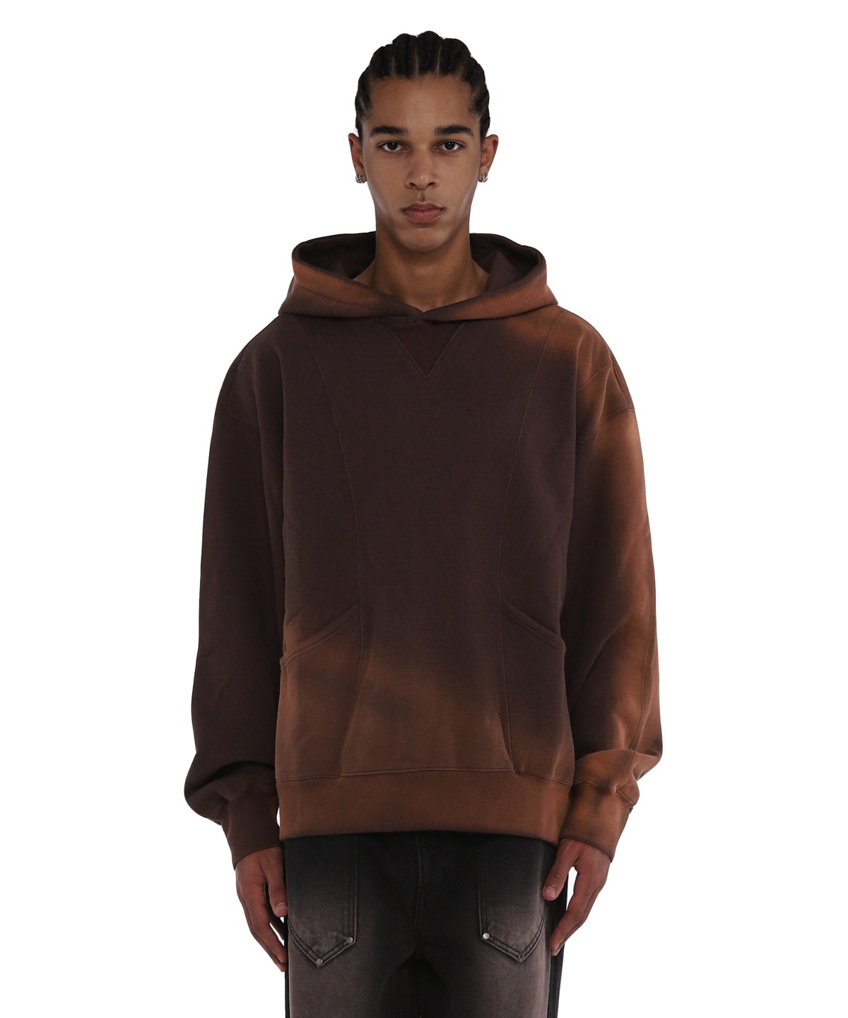 Cutting Out Pocket Washed Hoodie - Brown