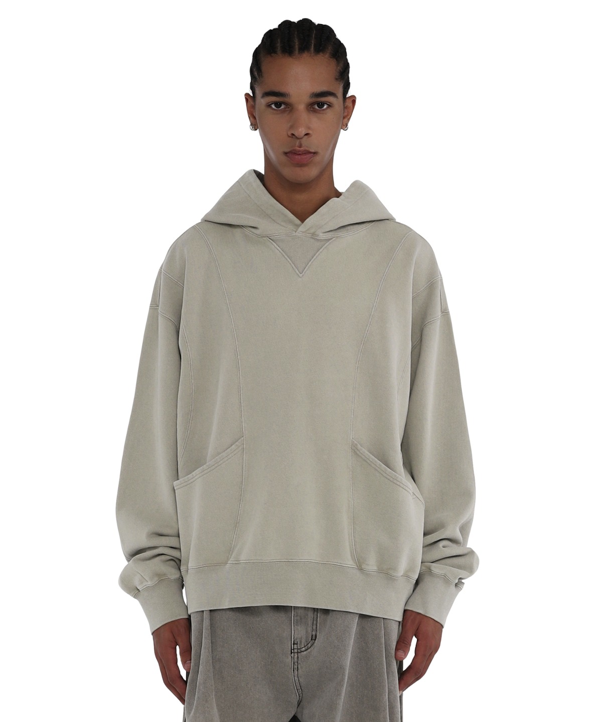 Cutting Out Pocket Washed Hoodie - Beige