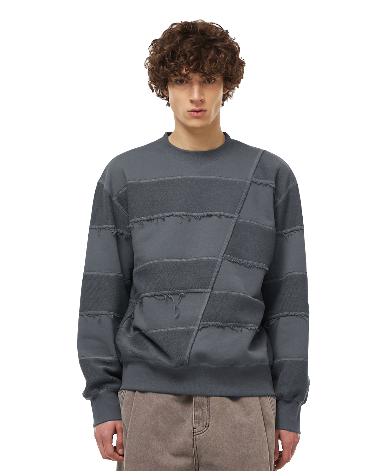 Unbalance Stripe Sweatshirt - Dim Gray