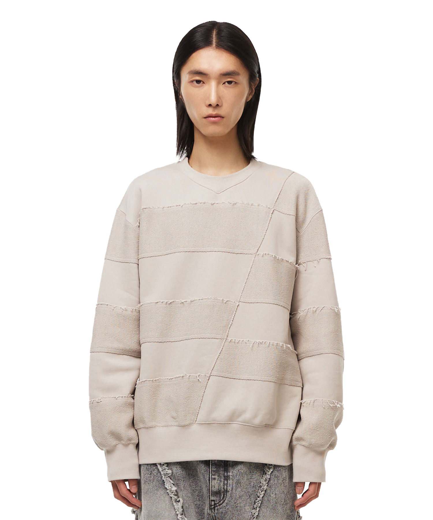 [4월 9일 예약 발송] Unbalance Stripe Sweatshirt - Sand Gray