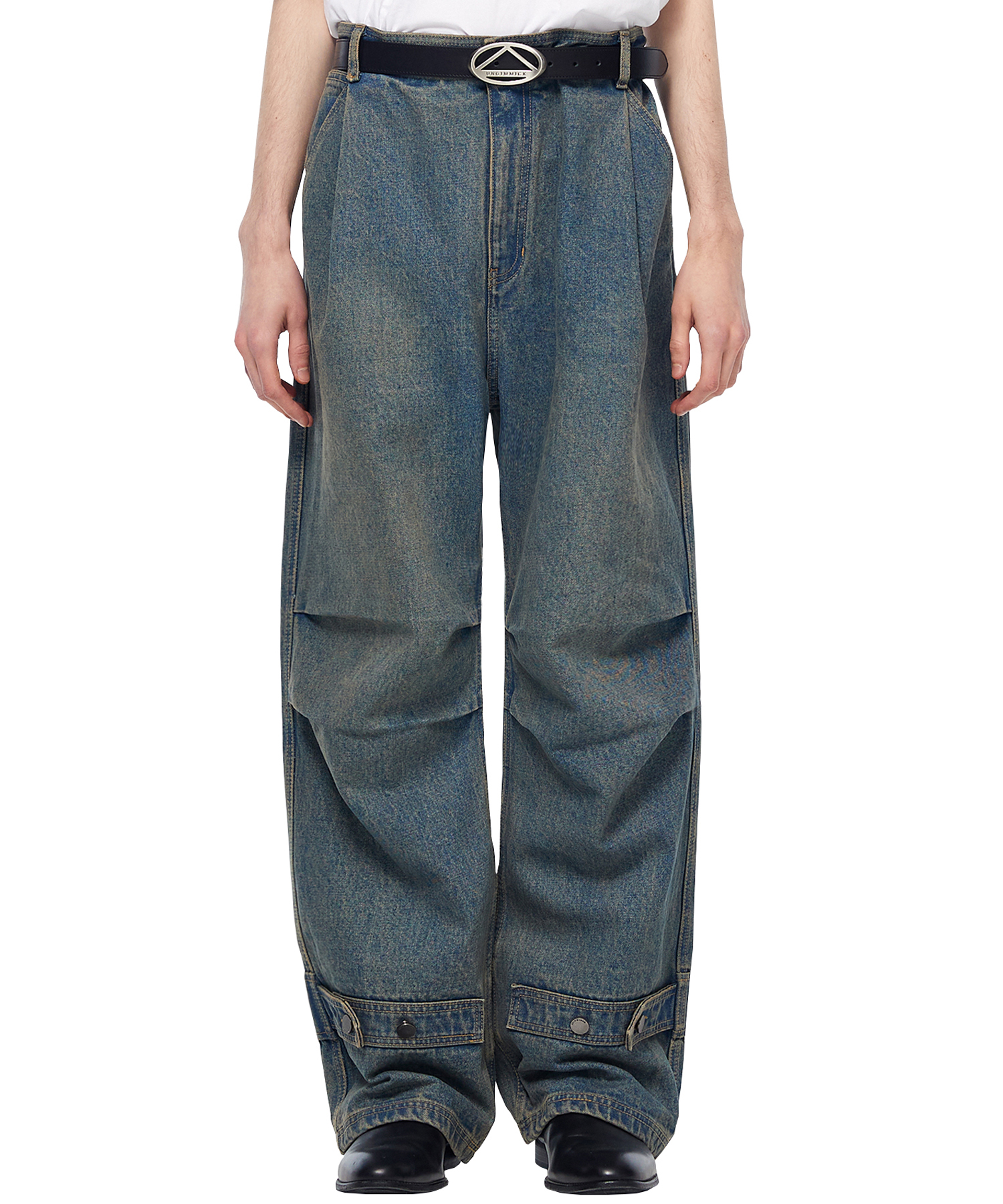 Two Tuck Washed Denim Pants - Sand Yellow
