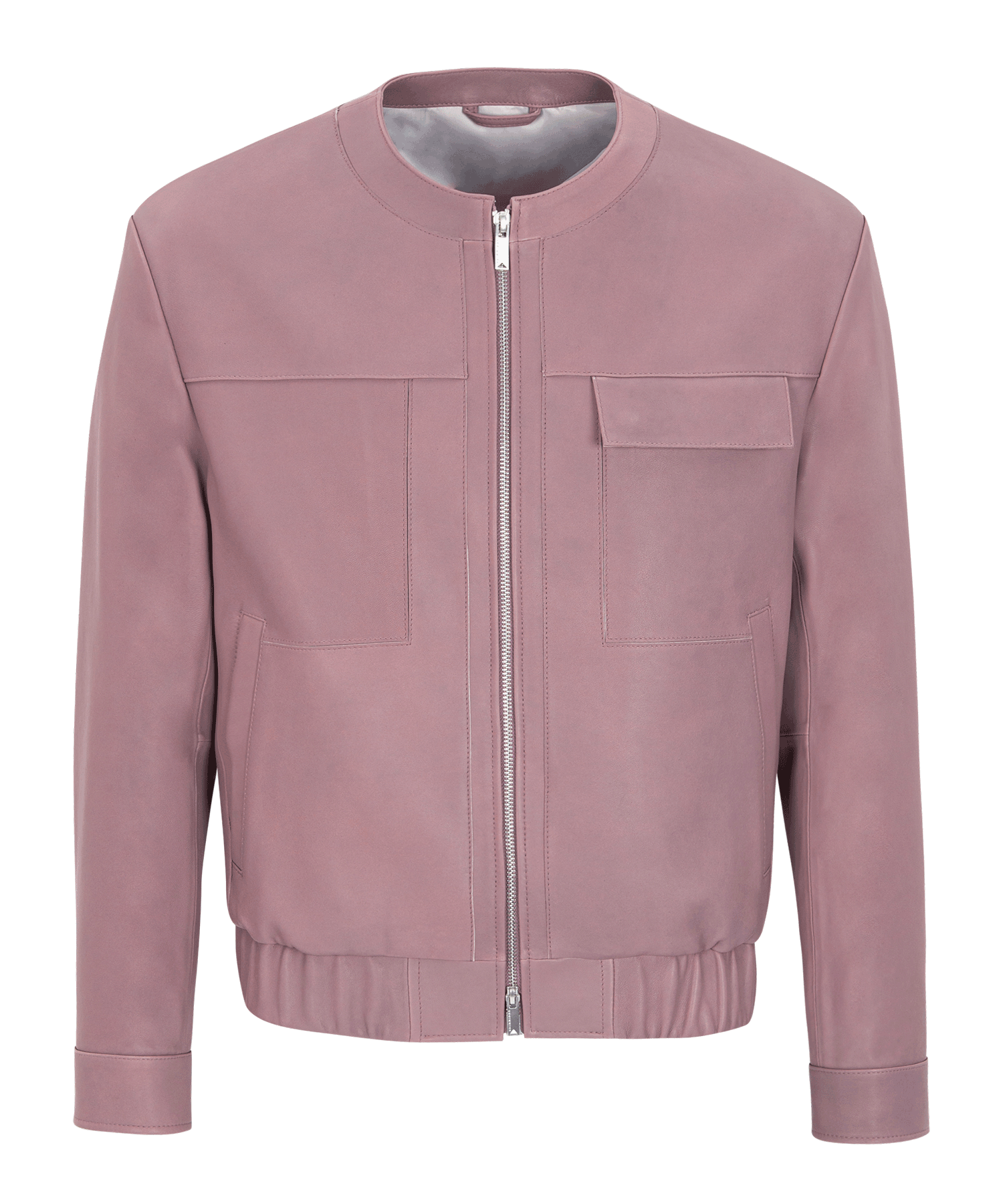 Bohemian collarless jacket / Lamb skin (Pink)