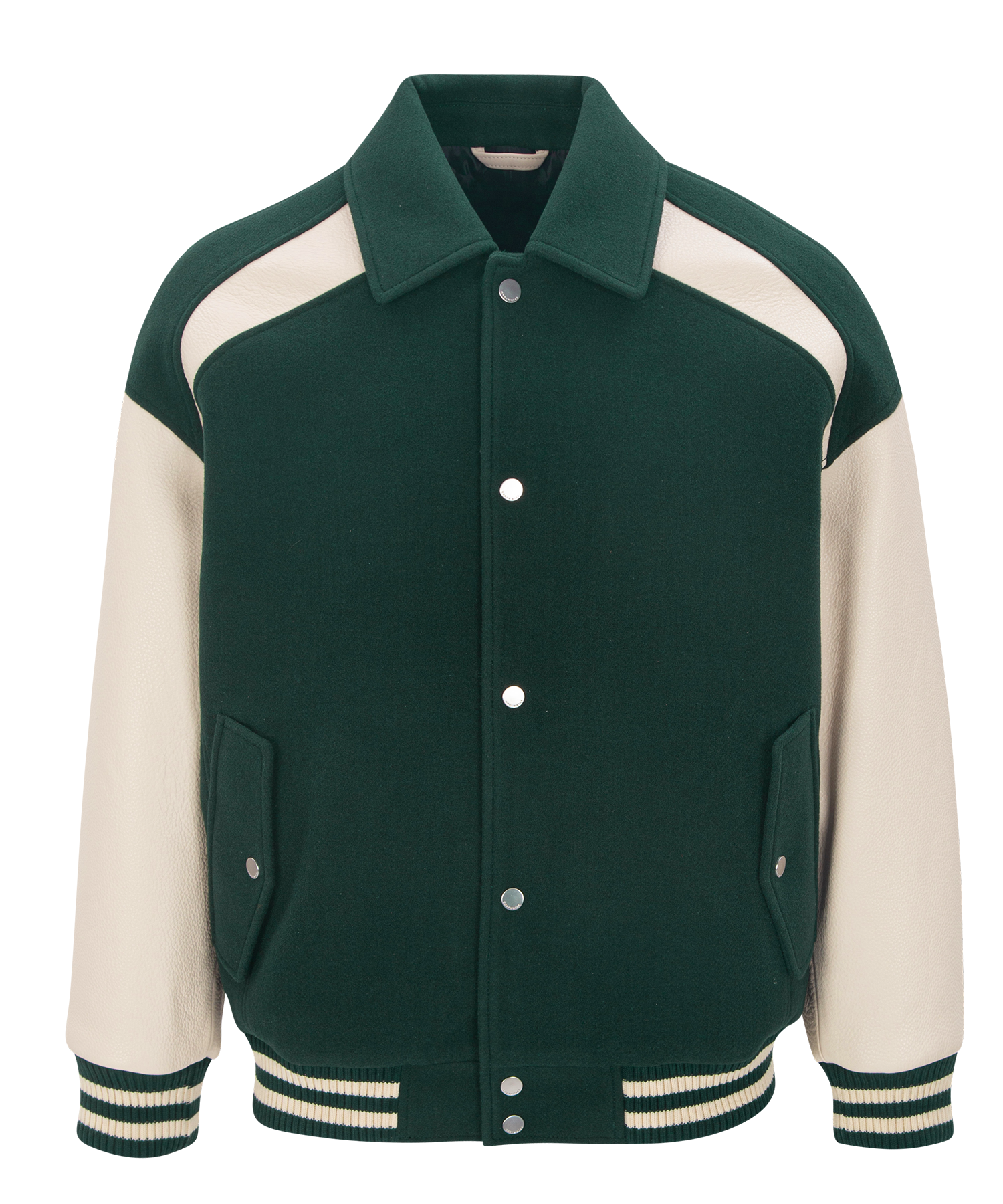 Balance Line Stadium Jacket  / Cow skin (Green/Ivory)