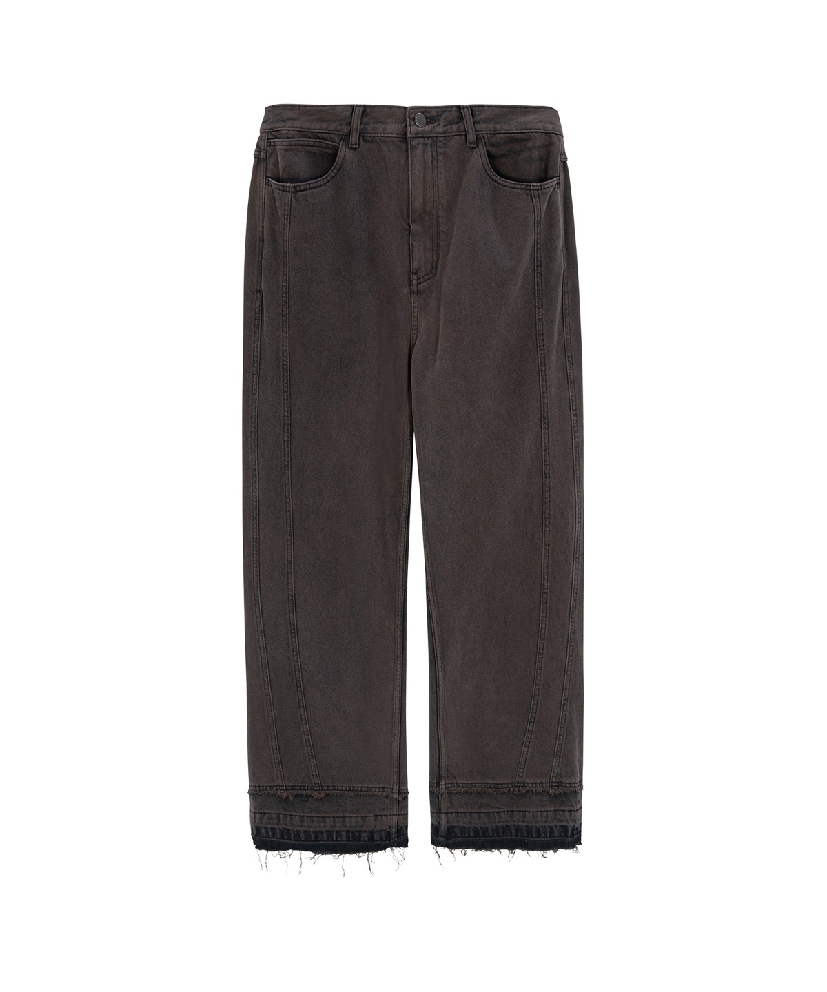 Garment Washed Curved Denim Pants - Blue Brown
