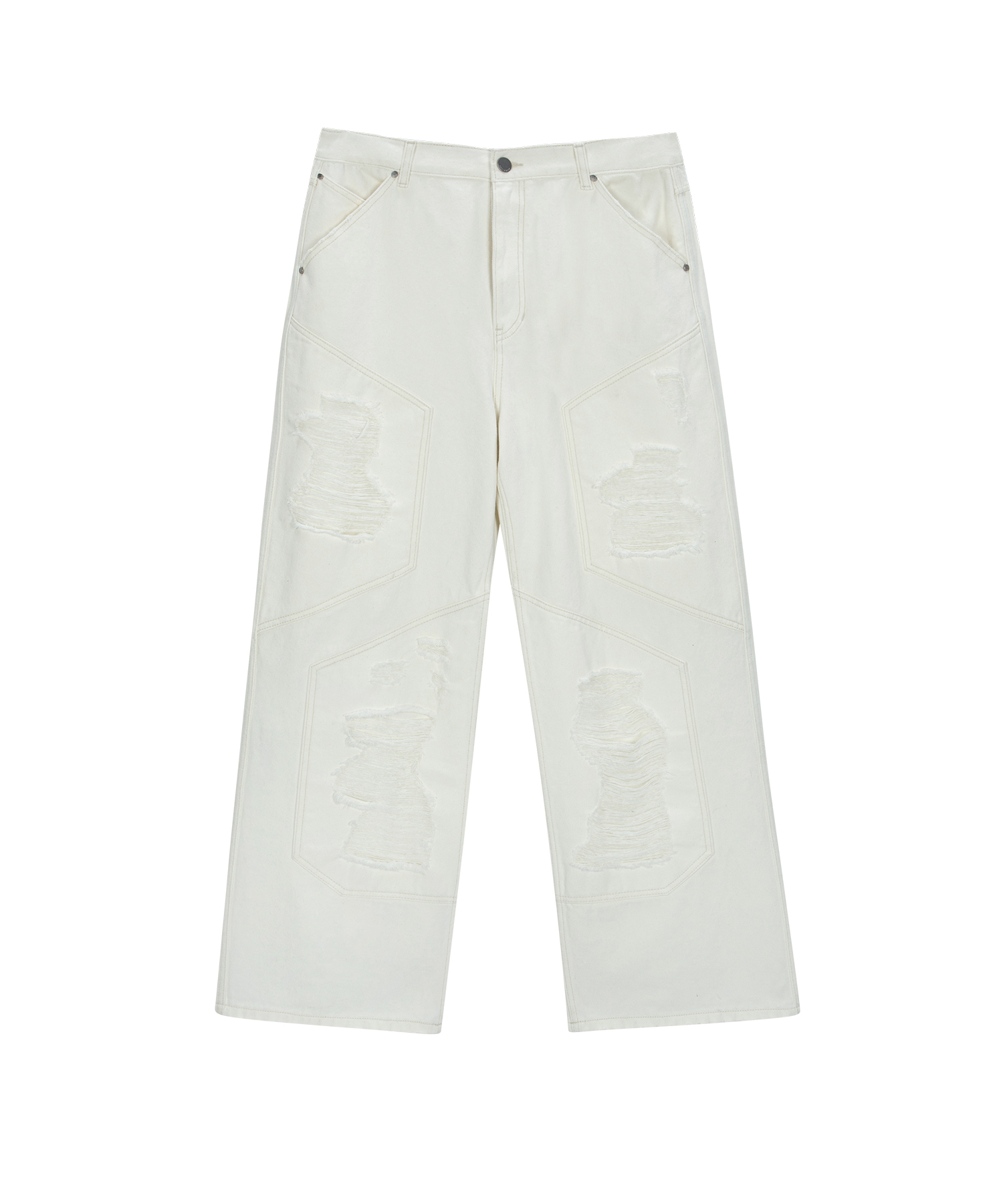 Destroyed Washed Denim Pants - White
