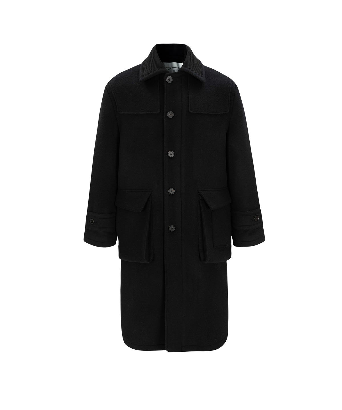 Wool Patch Single Breasted Coat - Black