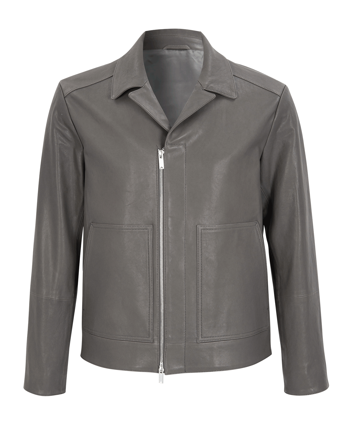 Modern open collar jacket / Lamb skin (Grey)